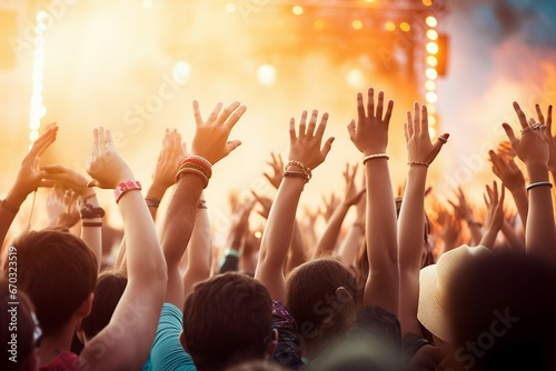 festival music air hands audience outdoors three people woman adult young caucasian 20s crowd summer fun friends friendship carefree youth culture togetherness