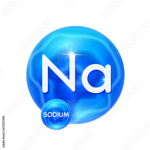 Sodium minerals vitamins essential supplement to the health body. Mineral crystals blue stone on white background for nutrition design products food and drug. Scientific medical concept. 3D Vector.