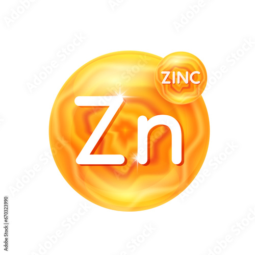 Zinc minerals vitamins essential supplement to the health body. Mineral crystals orange stone on white background for nutrition design products food and drug. Scientific medical concept. 3D Vector.