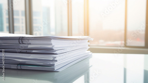 a stack of accounting documents on the desk in the office background copy space document flow