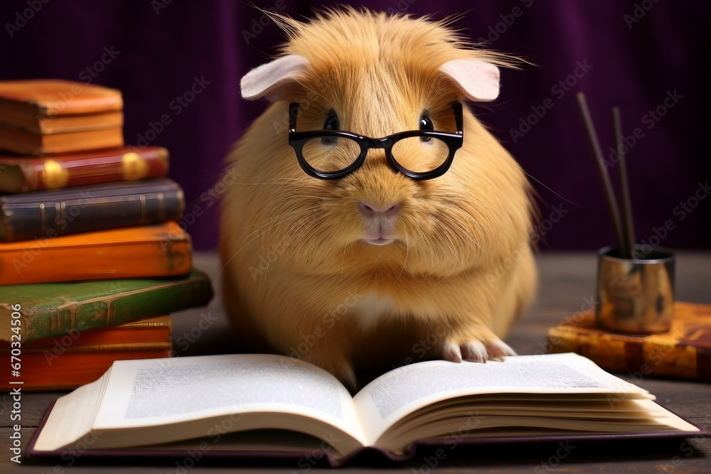 book reading glasses pig guinea funny background goggles animal mammal cute education school pet cognition nature read sitting fun looking information domestic student adorable big red
