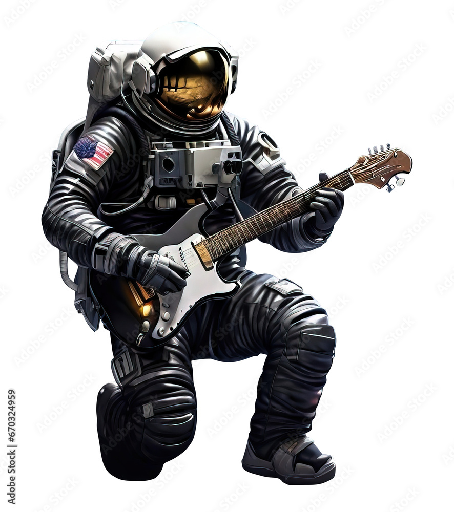 AI-generated illustration of astronaut playing guitar .