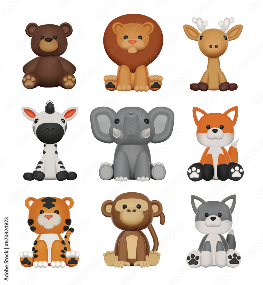 Fototapeta premium 3D Vector Cute Realistic Animals 