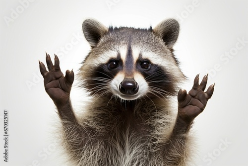 jpg background white isolated gesture rock showing raccoon funny portrait animal pet paw baby beautiful camera cheerful claw closeup comical curious cute