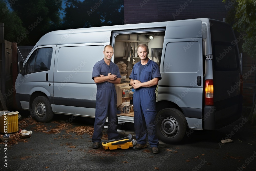 van next standing business family workers plumber plumbing electrician working man builder construction small business van business working occupation outdoors portrait standing happy van next standing business family workers plumber plumbing electrician working man builder construction small business van business working occupation outdoors portrait standing happy