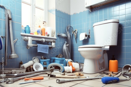 concept install assemble service repair plumbing bathroom equipment tools plumber faucet privies pipe wrench home fix tool water work sink tap construction store shop market background photo