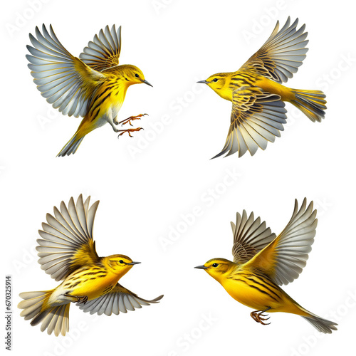 A set of male and female Yellow Warblers flying on a transparent background © DLW Designs