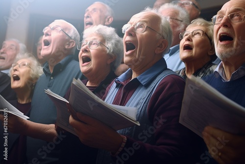 together choir singing seniors group senior friends music practicing class happy smiling enjoyment man male woman female people person caucasian