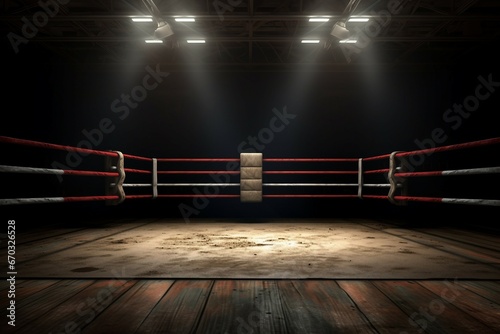 Corner Ring Boxing Vintage Classic fight old antique area arena isolated no spotlit view red post dramatic rope shot studio night match spotlight top 1 dark stage wrestling section professional plat photo