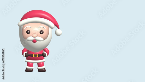 3d render, digital illustration, Santa Claus cartoon character isolated on blue background