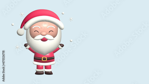 Cute Cartoon Santa Claus happy with snow. Christmas Holidays 3d rendering illustration.