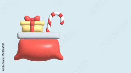Merry Christmas festive background. Xmas holiday, bright greeting card, web poster, banner, flyer cover, brochure. Realistic 3d design red bag with gifts box.
