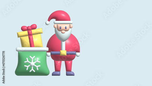 Santa claus is coming with santa claus character with sack bag of gifts for xmas celebration