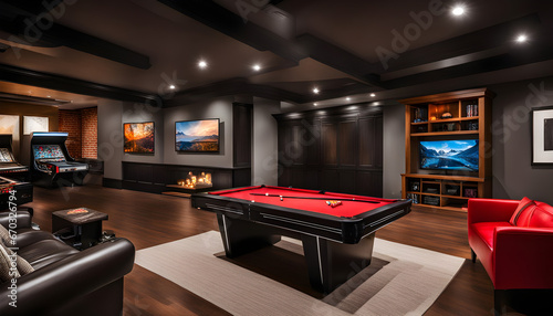 game room with billiards pool table © JL Designs
