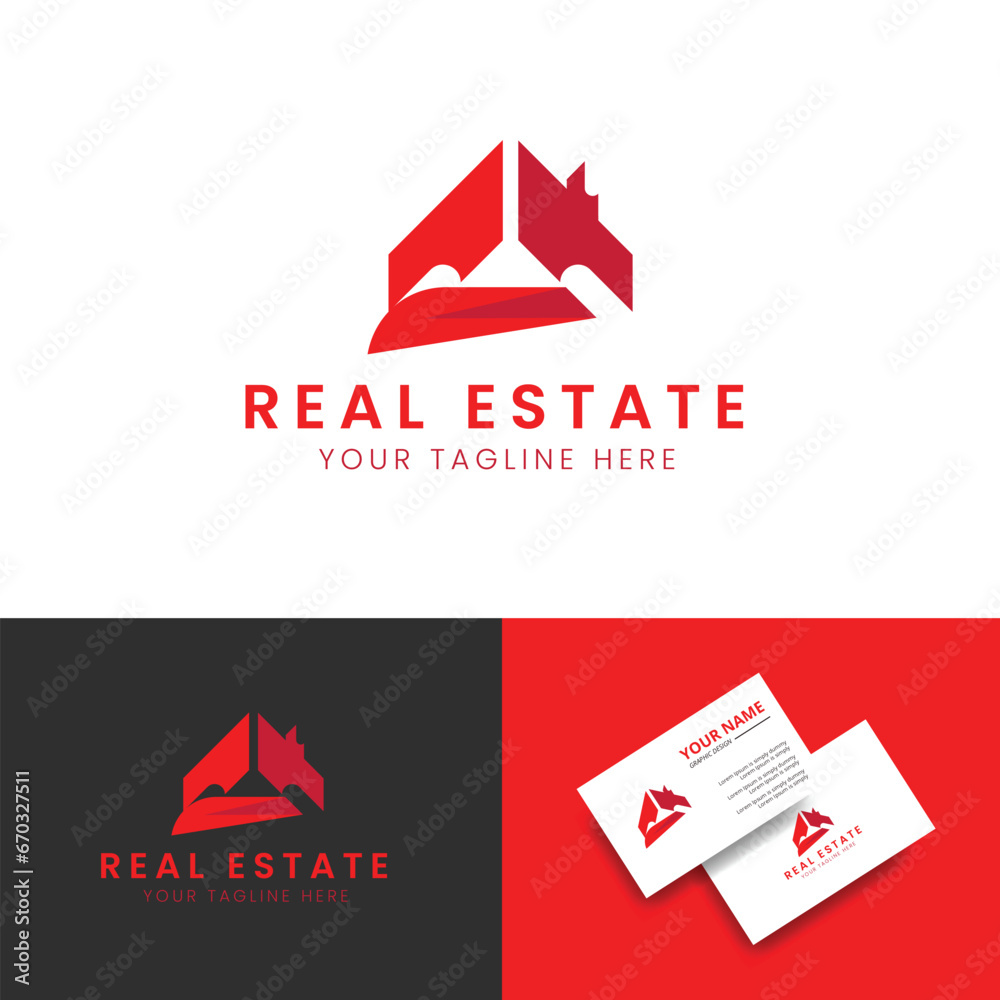 Red Real Estate Logo. Construction Architecture Building Logo Design Template. Building Real Estate Logo Design 