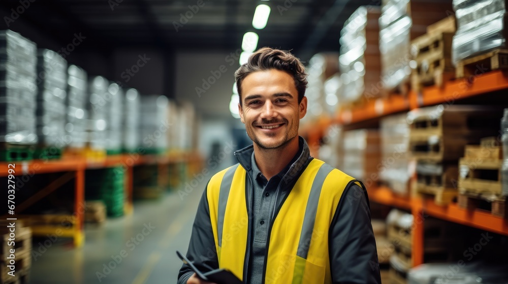 Business owner using tablet in storage and controlling shipment at warehouse. Business owner using tablet in storage and controlling shipment at warehouse.