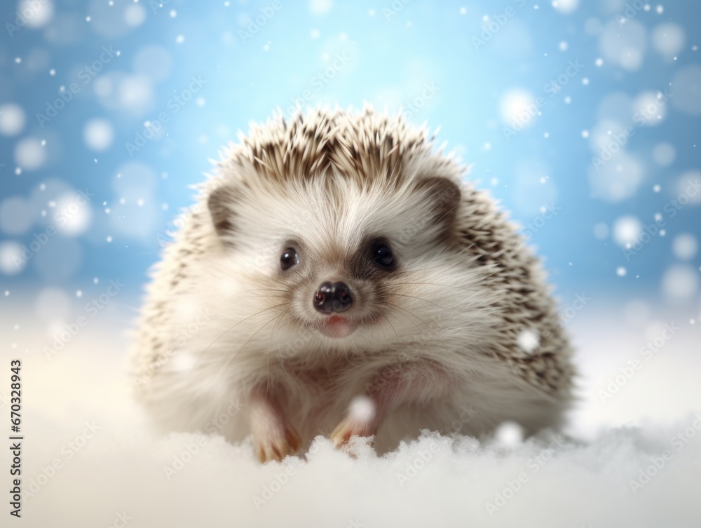 Obraz premium Hedgehog and snowy background