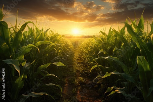 Corn Field with Sunset View Illustration