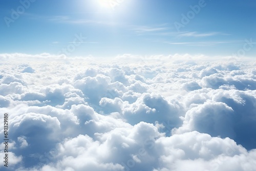 view window airplane sky Clouds plane blue background white air up high flight nature cloudy cloud beautiful cloudscape aerial travel fly heaven aeroplane weather freedom space beauty atmosphere © sandra
