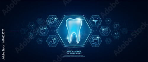 Tooth healthy. Human organs icon symbols. Medical science banner design template. Health care medical check up too innovative futuristic digital technology. Examining organ and heart pulse. Vector.