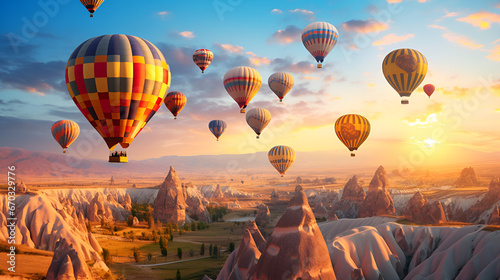 Turkish Delight: Capturing Cappadocia's Sunset Hot Air Balloons with Generative AI Artistry background