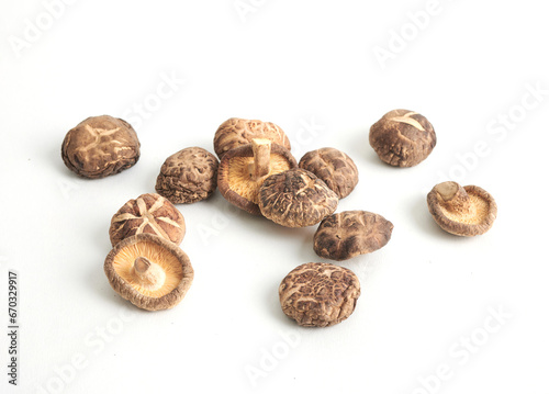 dried shiitake mushrooms isolated on white background. Full depth of field.