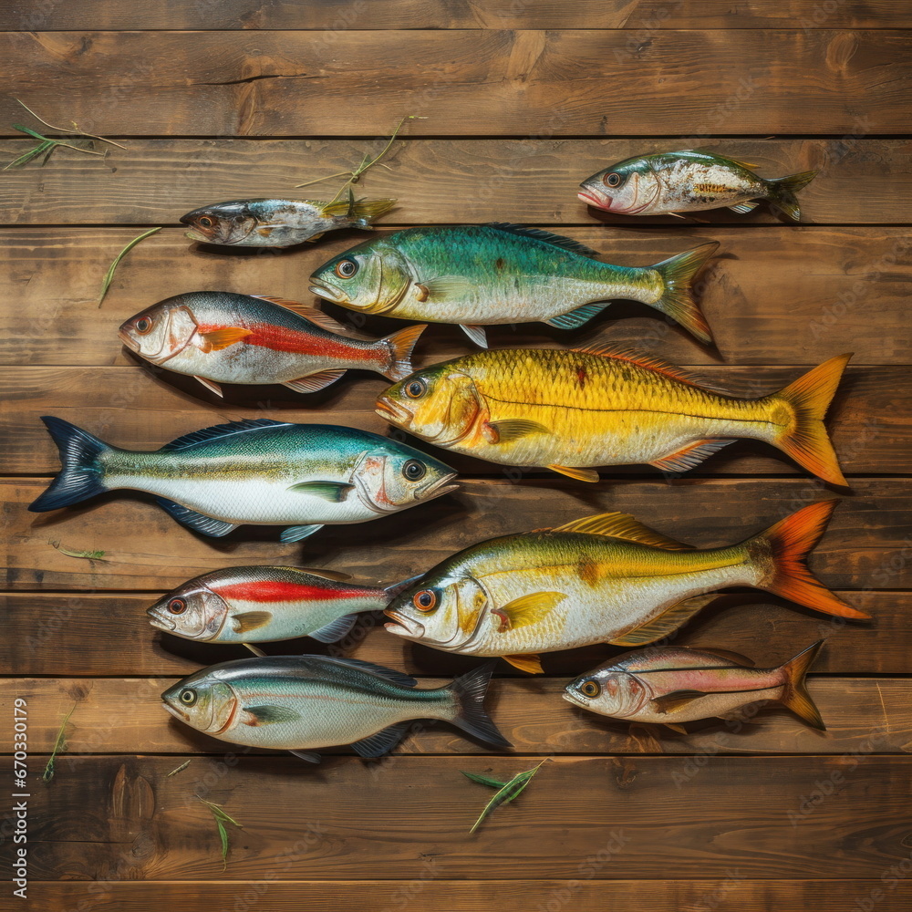 fresh fish on wood background