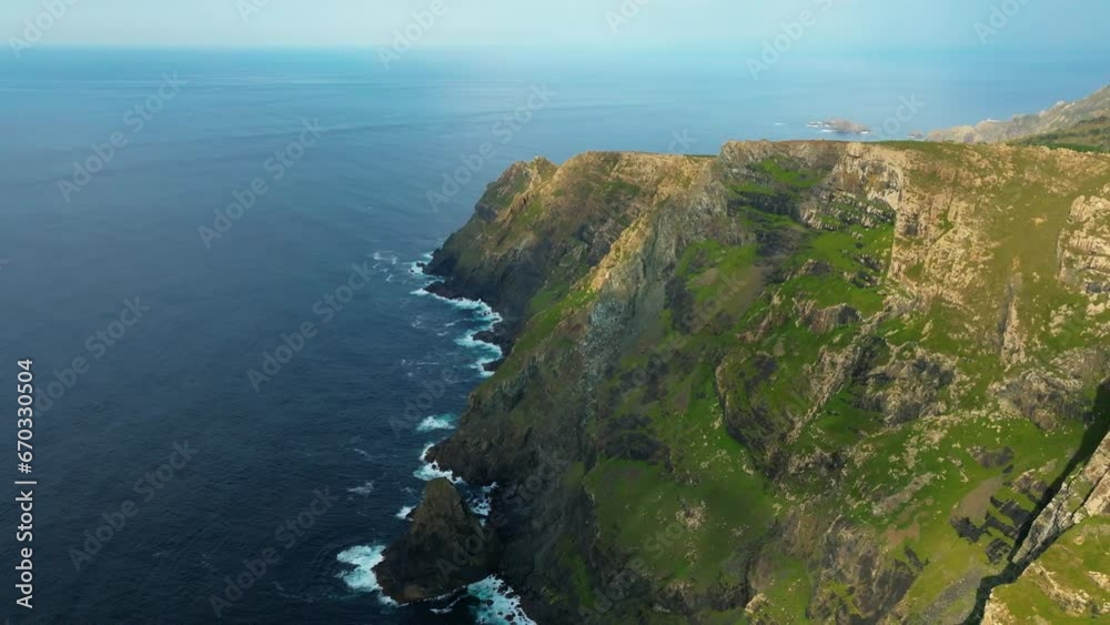 Rugged Sheer Cliffs Of Serra Da Capelada Near Cabo Ortegal In Province La Coruna, Galicia, Spain. Aerial Drone Shot Rugged Sheer Cliffs Of Serra Da Capelada Near Cabo Ortegal In Province La Coruna, Galicia, Spain. Aerial Drone Shot