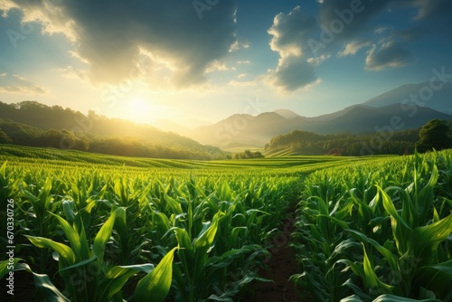 Illustration of a Corn Field at Sunset