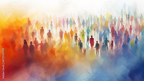 Fotografia multicolored crowd top view, multicultural silhouettes of people spectrum rainbo
