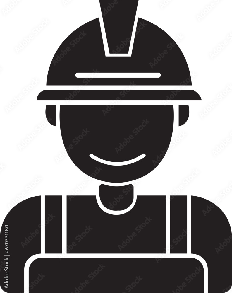 Construction worker icon. Labor, builder, employee, hardhat concept. Simple flat style. Fill vector design illustration isolated on Transparent background. Vector Person Profile Avatar.