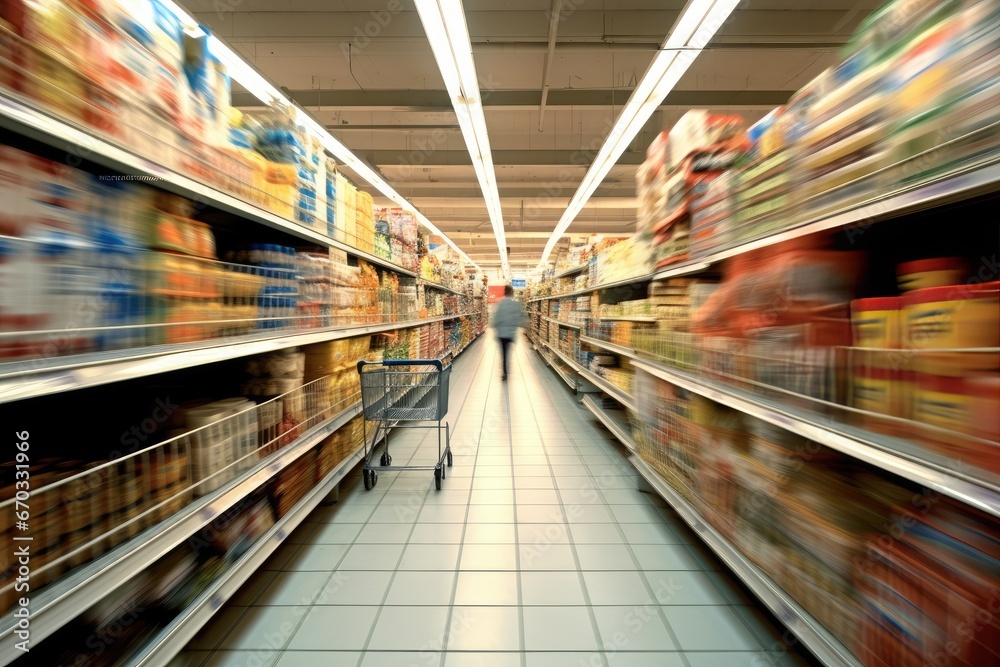 blur supermarket basket cart chore empty grocery market metal product shop