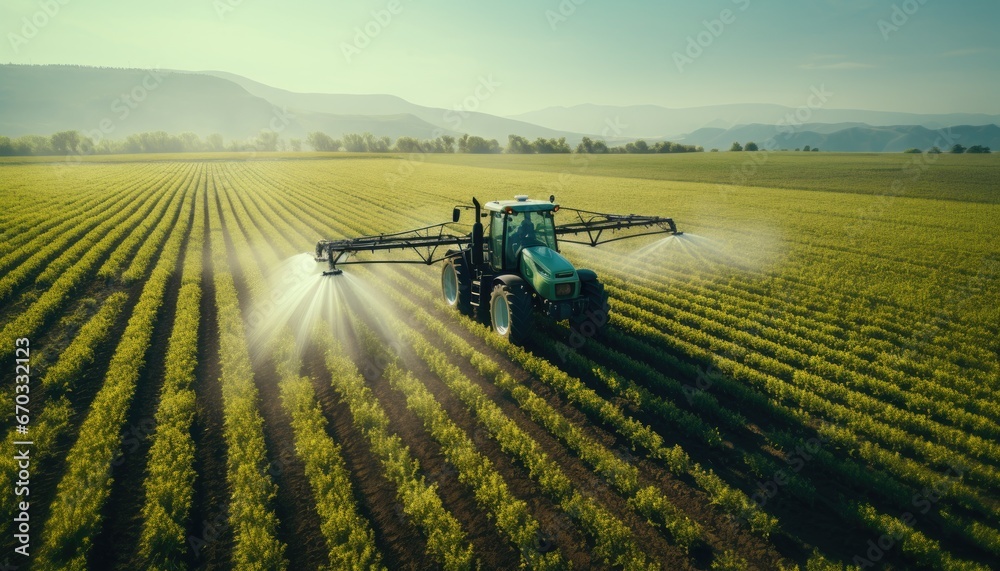 Tractor Watering Plants Illustration Tractor Watering Plants Illustration
