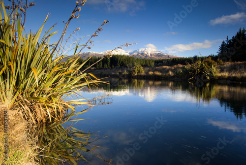 View from Lake Rotoaira of Mt. Tongariro and Mt Ngauruhoe. Tongariro national park. Central North Island, New Zealand