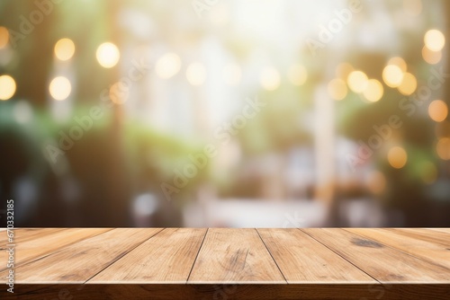 of splay productsMock your montage used can shop coffee blur wood brown Perspective background blurred front table empty board Wooden surface shelf product food dark window top building business