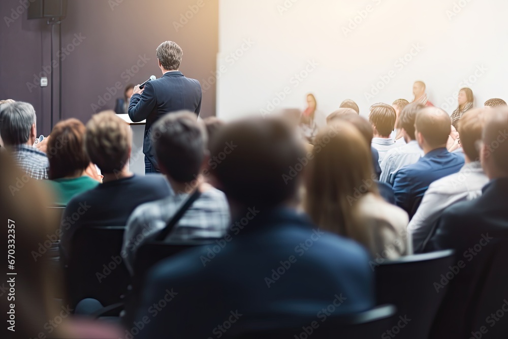 Obraz premium event conference scientific audience participant unrecognized view rear hall workshop university lecture presentation giving speaker male talk seminar business education meeting symposium