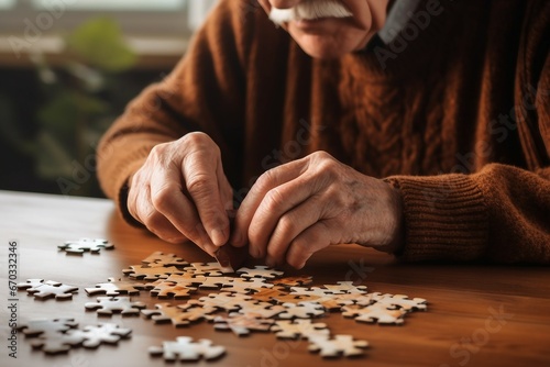 table puzzles playing man senior view cropped table object shape person people health head medicine disease male medicals man memory old symbol concept idea piece home playing treatment