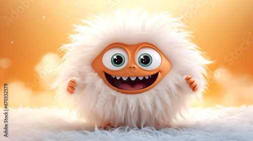 Cute white furry monster 3D cartoon character. Join the Fun with Our Charming Cute White Furry Monster 3D Cartoon Character