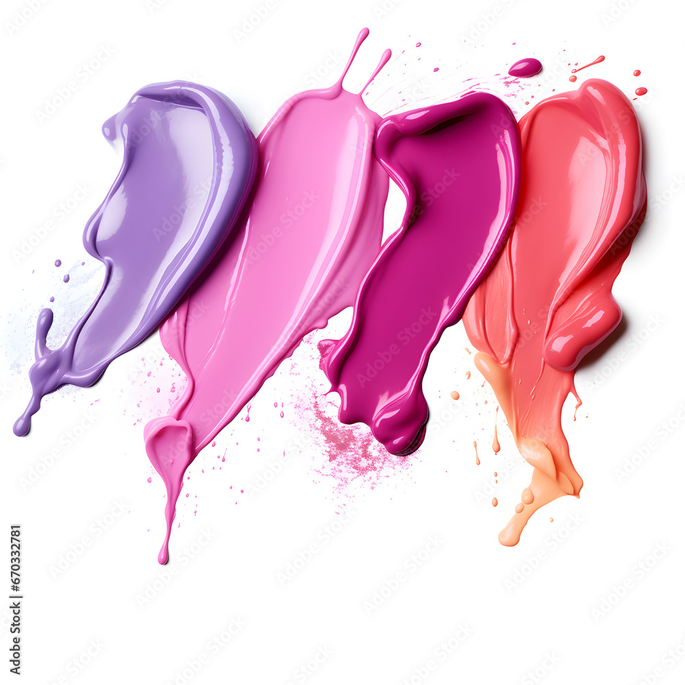 Different color lipstick smears isolated on a white background. 