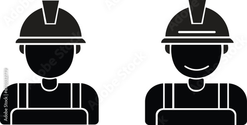 Construction worker icons set. Labor, builder, employee, hardhat concept. Simple flat style. Fill vector design illustration isolated on Transparent background. Vector Person Profile Avatar.