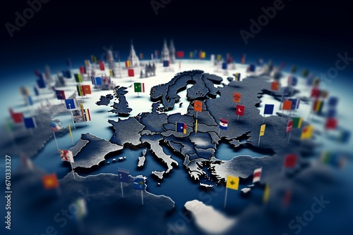 flags countries map Europe three-dimensional atlas austria blue border business cartography concept continent country design earth economy england eu europa european finland flag france geography photo