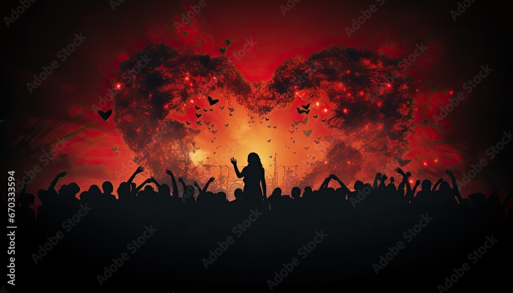 Illustration of Heart Symbol in a Vibrant Crowd Illustration of Heart Symbol in a Vibrant Crowd