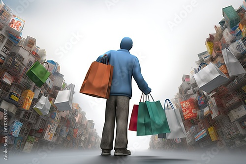 bags shopping many carry human 3d three-dimensional humorous abstract people character white grey shop bag cart trade gift celebrate stuff client equipment buy paper loaded download photo