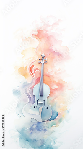 abstract musical high, vertical, space background with notes watercolor. musical multi colored on a white background