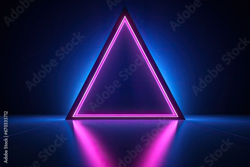 background abstract stage show fashion style retro s 80 light ultraviolet space empty shape triangle frame triangular neon pink blue render 3d