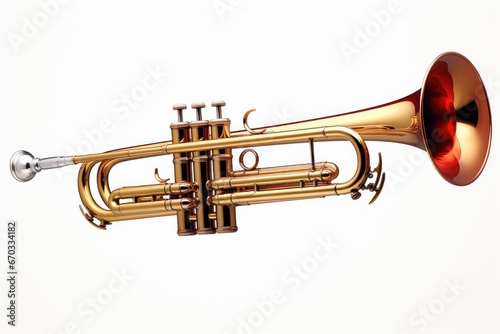 background white trumpet brass musical instrument jazz music isolated single object wind nightclub gold yellow shiny sound mouthpiece valva herald blowing