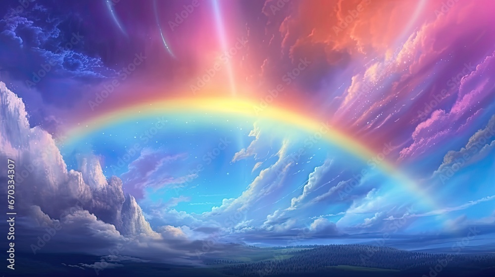 Rainbow Fairy cloudy sky background