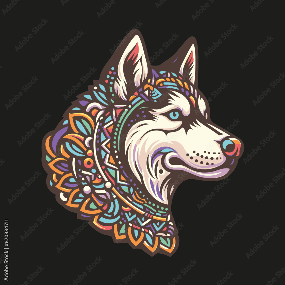 wolf head vector, huichol style, tribal ornaments arabesques, ethnic wolf head vector, huichol style, tribal ornaments arabesques, ethnic