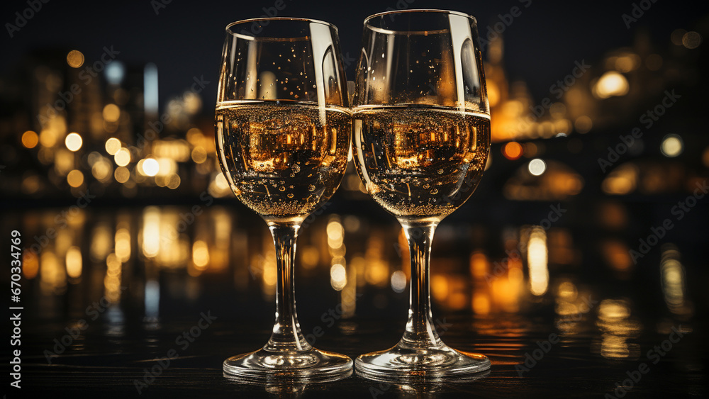 New Year's Eve Champagne Toast with Stunning City Skyline