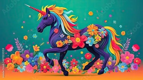 flat floral unicorn illustration over solid background © Ai Expert